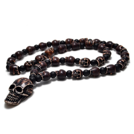 Collier Tête de Mort Tribal "Crânes Ancestraux d’Ébène" Couleur Noir