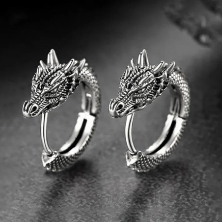 Boucles d’Oreilles Dragon "Ouroboros Brutal" Couleur argent