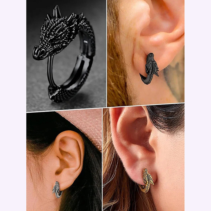 Vue Portée Boucles d’Oreilles Dragon "Ouroboros Brutal"