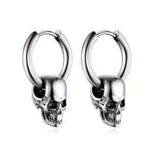 Boucles d’Oreilles Tête de Mort "Démon d’Acier" Couleur Argent