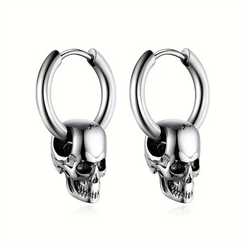 Boucles d’Oreilles Tête de Mort "Démon d’Acier" Couleur Argent