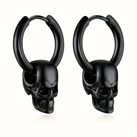 Boucles d’Oreilles Tête de Mort "Démon d’Acier" Couleur Noir