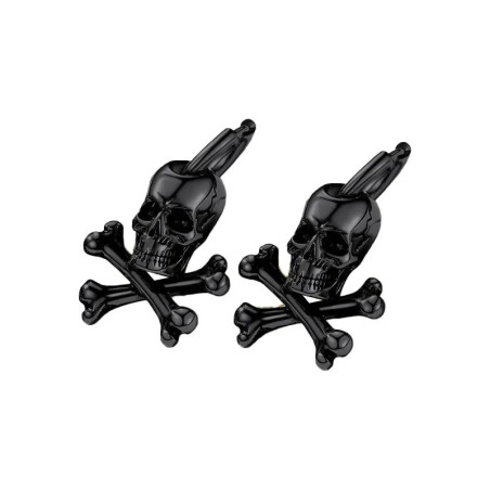 Boucles d'Oreilles Tête de Mort "Crâne Pirate X-Bones" Couleur noir