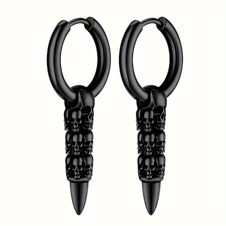 Boucles d'Oreilles Rock – Balles Crâniennes "Dead Shot" Couleur Noir