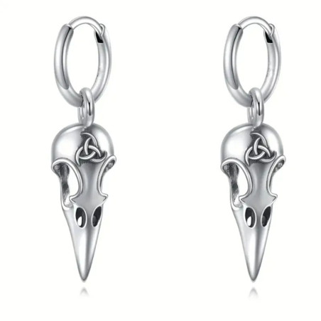 Boucles d'Oreilles Goth "Corbeau Sombre" Couleur Argent