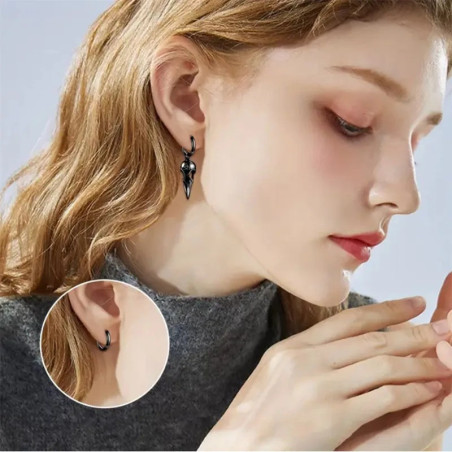 Vue Portée Boucles d'Oreilles Goth "Corbeau Sombre" Couleur Noir