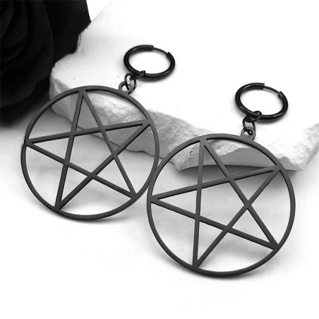 Boucles d’Oreilles Gothique Pentacle "Cercle Occulte" Couleur noir