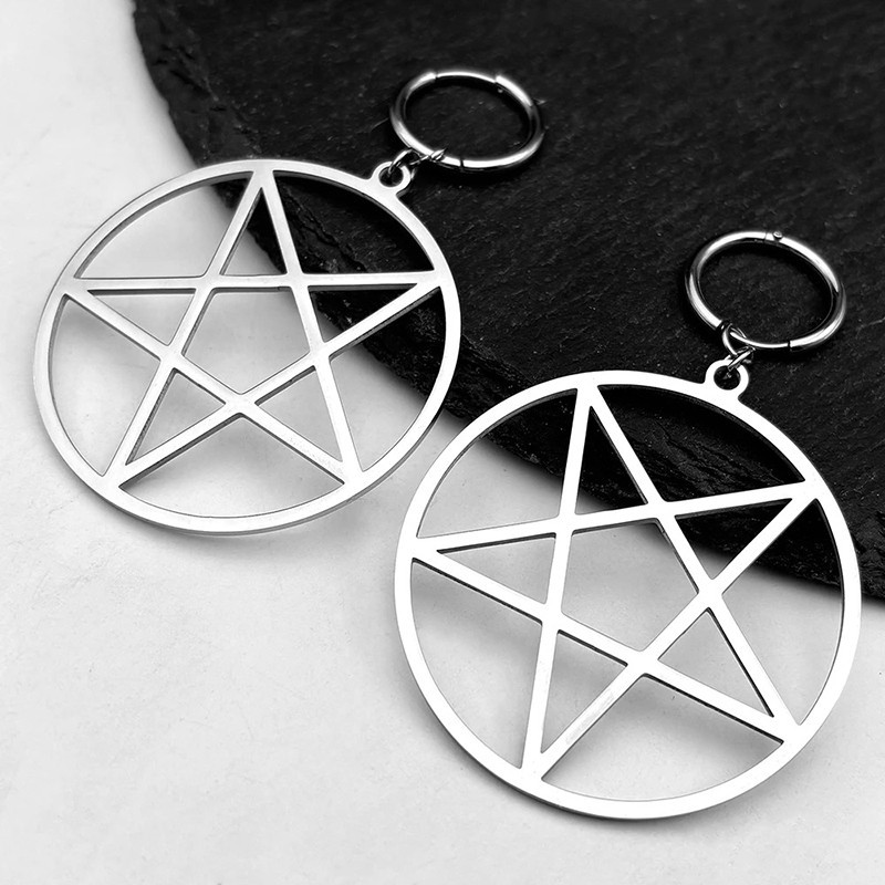 Boucles d’Oreilles Gothique Pentacle "Cercle Occulte" Couleur Argent