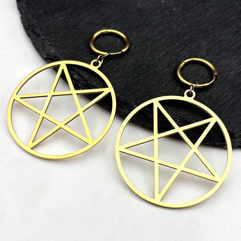 Boucles d’Oreilles Gothique Pentacle "Cercle Occulte" Couleur Or