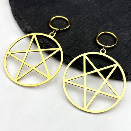 Boucles d’Oreilles Gothique Pentacle "Cercle Occulte" Couleur Or