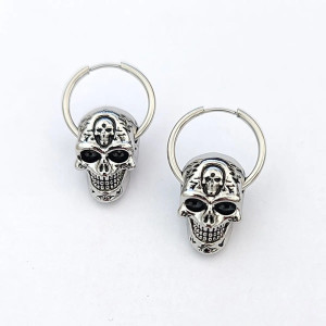 Boucles d’Oreilles Tête de Mort " "Sceau du Repos Éternel" Couleur Argent