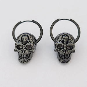 Boucles d’Oreilles Tête de Mort " "Sceau du Repos Éternel" Couleur Noir