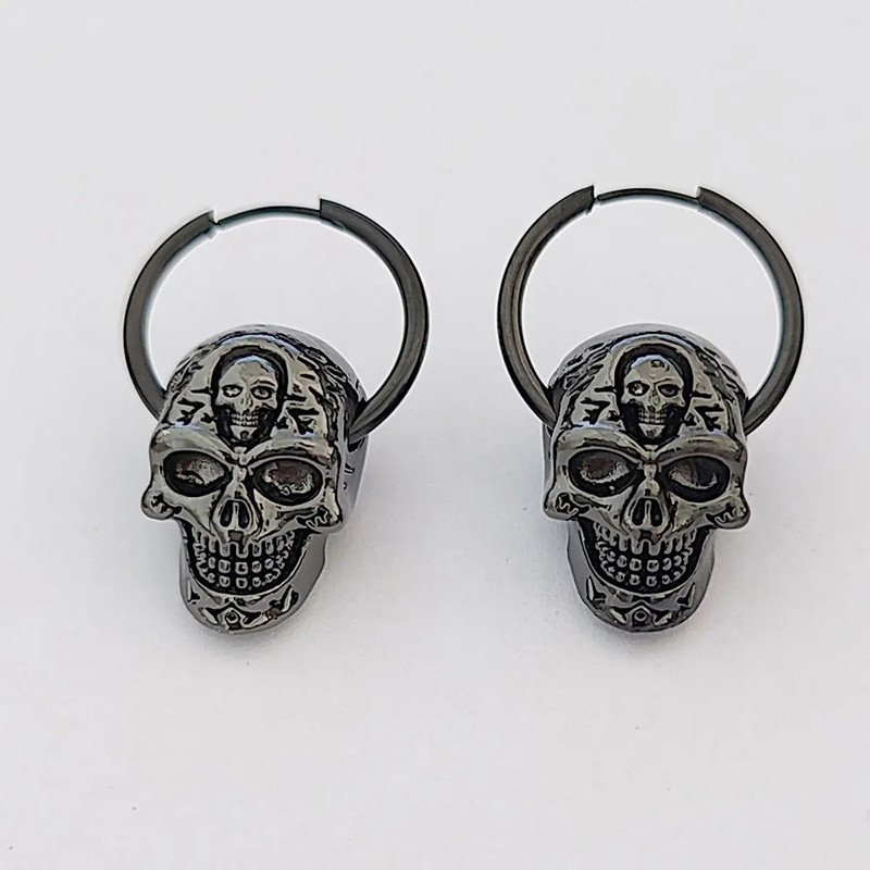 Boucles d’Oreilles Tête de Mort " "Sceau du Repos Éternel" Couleur Noir