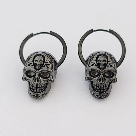 Boucles d’Oreilles Tête de Mort " "Sceau du Repos Éternel" Couleur Noir