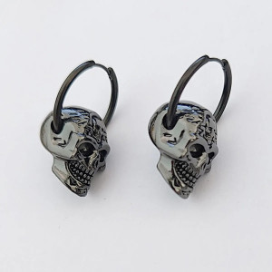 Details Boucles d’Oreilles Tête de Mort " "Sceau du Repos Éternel" Couleur Noir