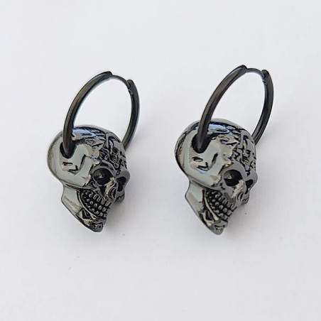 Details Boucles d’Oreilles Tête de Mort " "Sceau du Repos Éternel" Couleur Noir