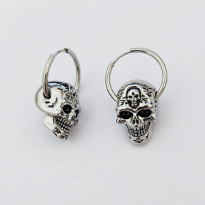 Details Boucles d’Oreilles Tête de Mort " "Sceau du Repos Éternel" Couleur Argent