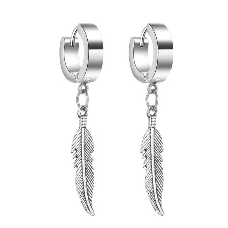 Boucles d’Oreilles Rock – Plumes Sombres Couleur Argent