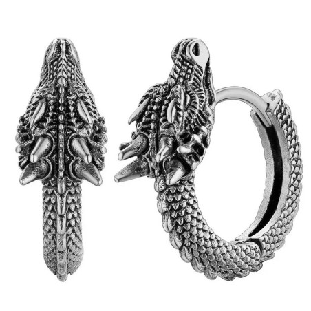Magnifiques Boucles d’Oreilles Dragon Ouroboros Brutal Couleur argent