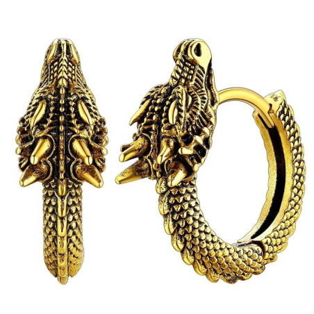 Magnifiques Boucles d’Oreilles Dragon Ouroboros Brutal Couleur Or