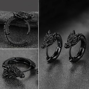 Détaiils des Boucles d’Oreilles Dragon Ouroboros Brutal Couleur Noir