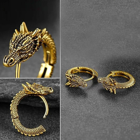 Détails des Boucles d’Oreilles Dragon Ouroboros Brutal Couleur or