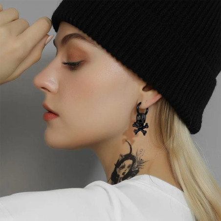 Vue Portée Boucles d'Oreilles Tête de Mort Crâne Pirate X-Bones 3 couleurs au choix