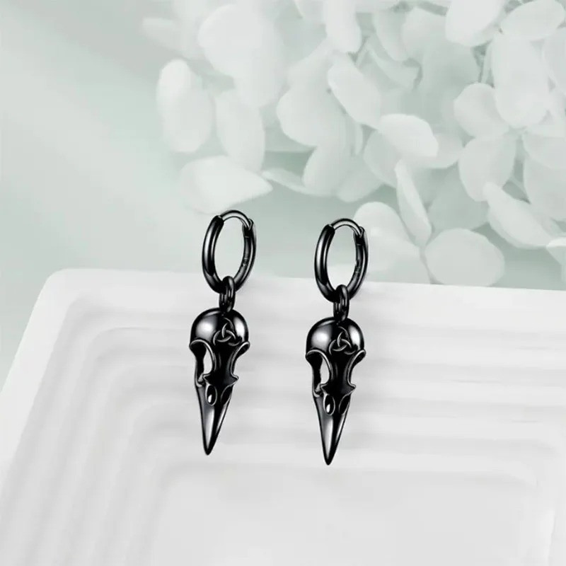 Magnifique Boucles d'Oreilles Goth Corbeau Sombre coulelur noir