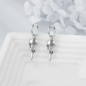 Magnifique Boucles d'Oreilles Goth Corbeau Sombre coulelur argent