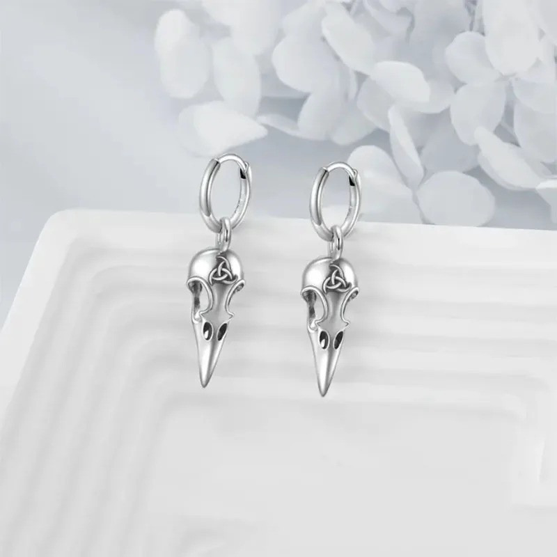 Magnifique Boucles d'Oreilles Goth Corbeau Sombre coulelur argent