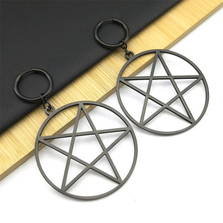 Magnifiques Boucles d’Oreilles Gothique Pentacle Cercle Occulte