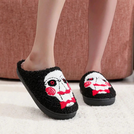 Vue Portée Pantoufles Horreur Tête de Clown – Design Psychopathe & Intérieur Doux