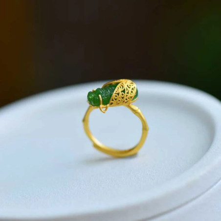 Avant Bague Scarabée avec pierre en Jade naturelle