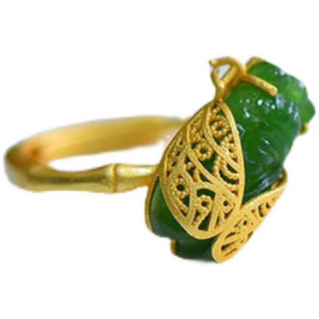 Vue générale Bague Scarabée avec pierre en Jade naturelle