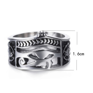 Dimensions Bague en acier inoxydable hommes œil égyptien d'horus, couronne, croix de vie et symbole scarabée