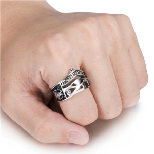 Vue Portée Bague en acier inoxydable hommes œil égyptien d'horus, couronne, croix de vie et symbole scarabée