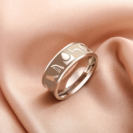 Bague Sceaux Égyptiens 'Éternité Lumineuse' Couleur argent