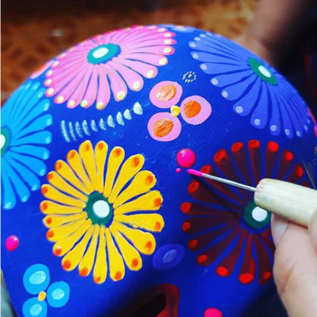 Vue dessus du Crâne Décoratif Mexicain Floréal Travazil - Peint à la Main au Mexique