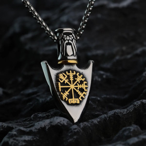Collier Viking Symboles Nordiques "Pointe des Dieux Anciens" Couleur Or