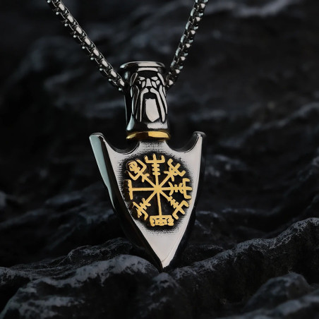 Collier Viking Symboles Nordiques "Pointe des Dieux Anciens" Couleur Or
