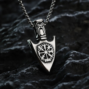 Collier Viking Symboles Nordiques "Pointe des Dieux Anciens" Couleur Argent