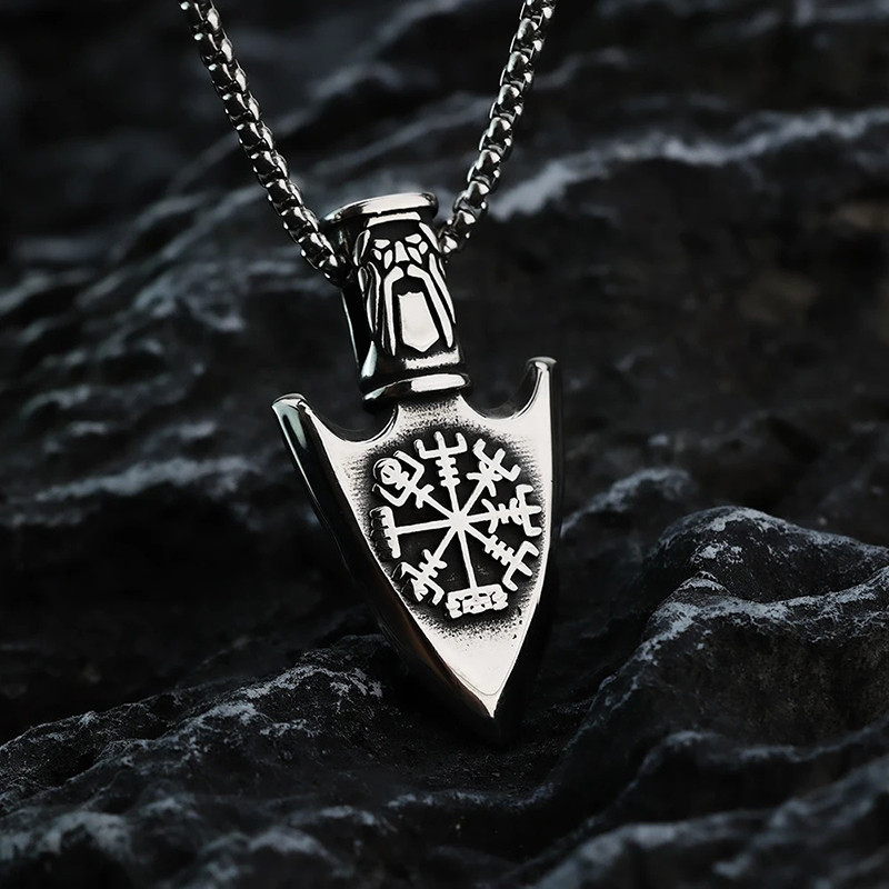 Collier Viking Symboles Nordiques "Pointe des Dieux Anciens" Couleur Argent