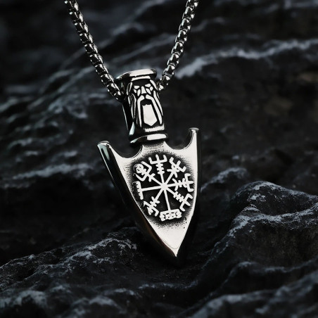 Collier Viking Symboles Nordiques "Pointe des Dieux Anciens" Couleur Argent