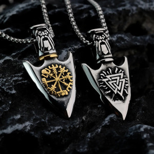 Collier Viking Symboles Nordiques "Pointe des Dieux Anciens" - 2 couleurs au choix !