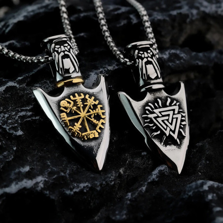 Collier Viking Symboles Nordiques "Pointe des Dieux Anciens" - 2 couleurs au choix !