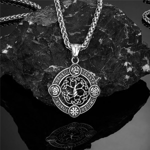 Collier Viking – Arbre de Vie Runique – "Yggdrasil des Quatre Sceaux" Couleur Argent