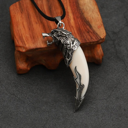 Collier Viking – Croc du Loup Hurleur – "Griffe de Fenrir" Couleur Banc