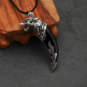 Collier Viking – Croc du Loup Hurleur – "Griffe de Fenrir" Couleur Noir