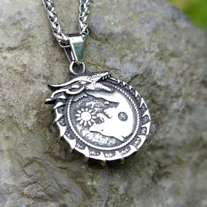 Collier Viking – Loup et Dragon Cosmiques – "Équilibre des Forces Primordiales"