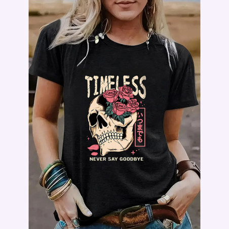 T-shirt Tête de Mort Crâne Punk à Mohawk Coloré Noir